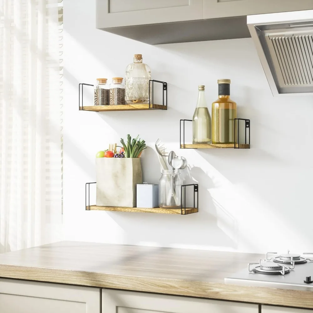 أرفف عائمة ريفية، أرفف معلقة مجموعة تثبيت على الحائط مكونة من 3 قطع، أرفف خشبية مقاس 17 بوصة للديكور وغرفة النوم والحمام وغرفة الغسيل، #4