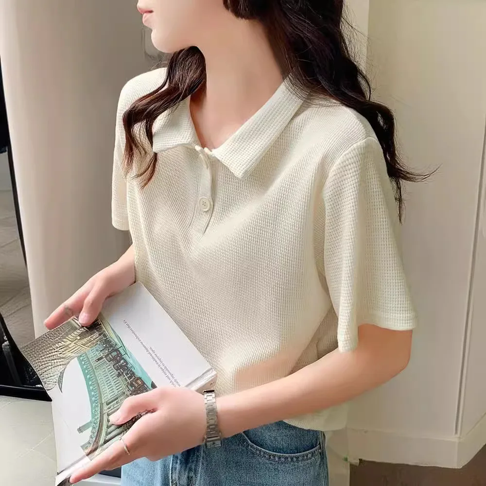 Women's Short Sleeve  Shirt T-Shirt Summer 2024 New Design Shoulder Width Regular Fit Base Layer Top with Collar