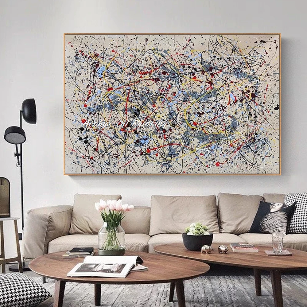

Arthyx,Hand Painted Copy Jackson Pollock Style Oil Painting on Canvas,Nordic Abstract Art Posters,Wall Picture,Modern Home Decor