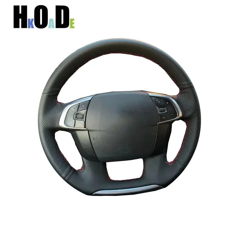 Car Steering Wheel Cover For Citroen C4 C4L 2011 2012 2013 2014 2015 DS4 DIY Hand-sewn Black Microfiber leather