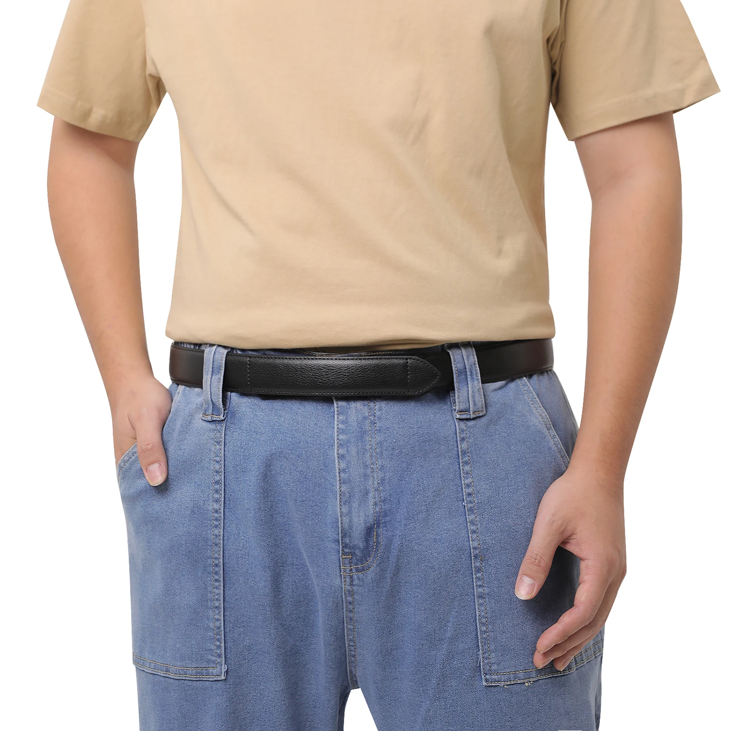 OYIFAN الرجال مشبك خالية حزام مريح حزام أعمال حزام جلد الرجال مريحة الفيلكرو إغلاق حزام حزام جلد طبيعي #5