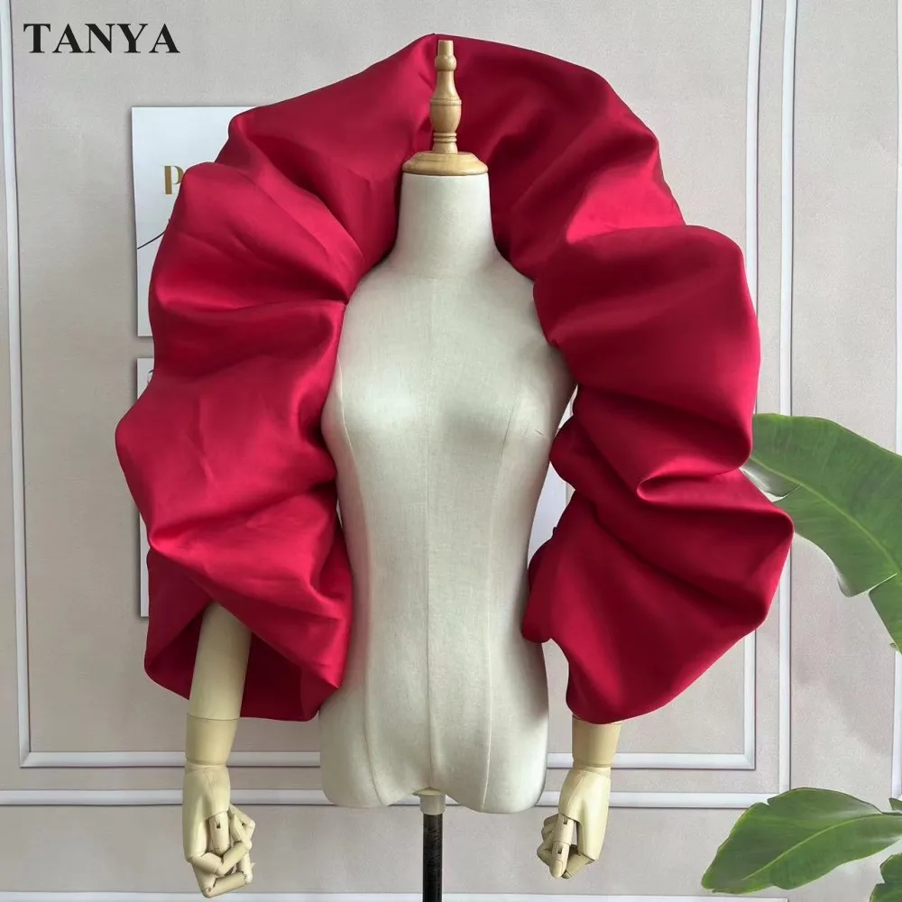 Puffy Satin Bolero Topper Blouse Cover Arms Fashion Jacket Short Shawl High Neck Matching Clothes Customize