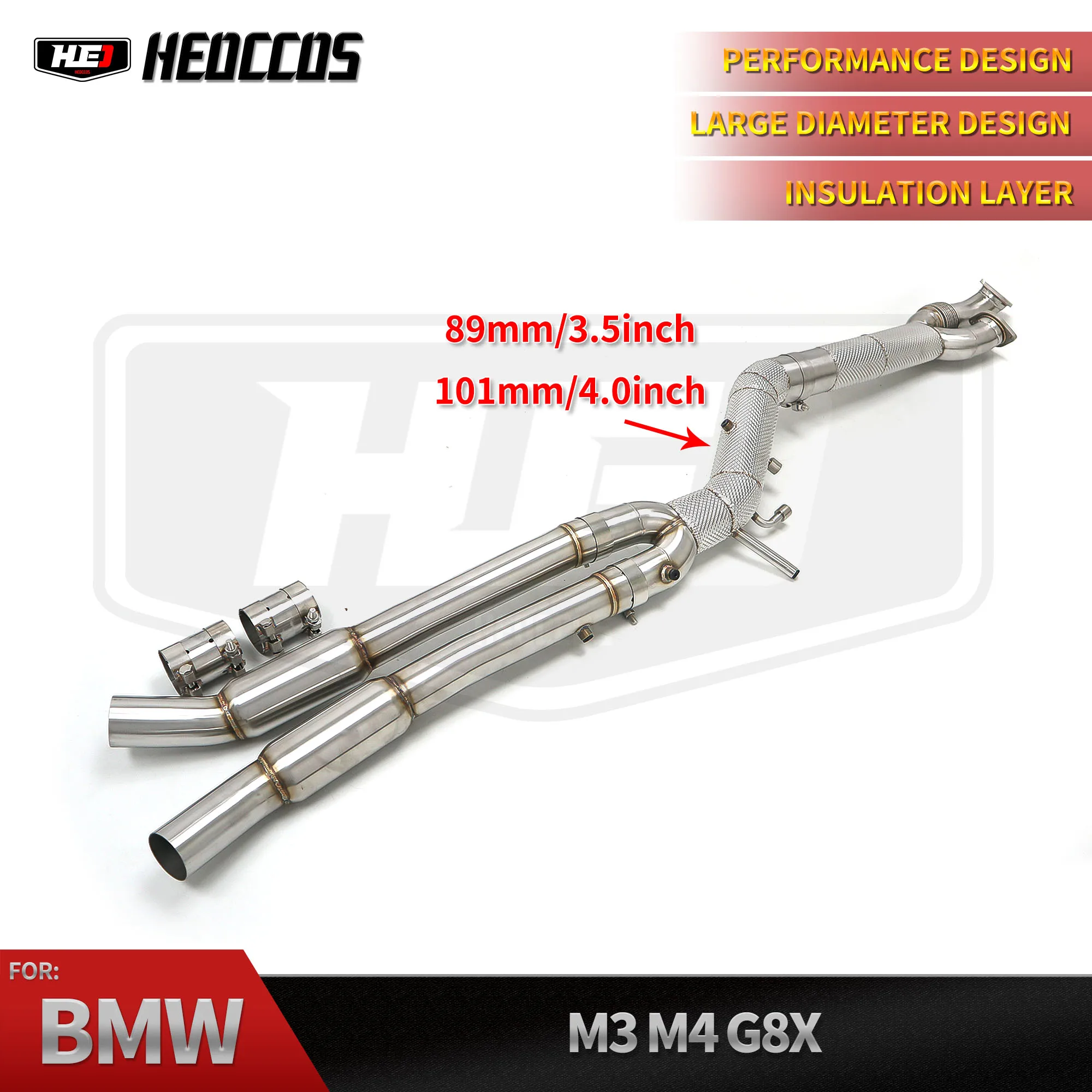 HEO Customization for 2020-2025 BMW M3 M4 G80 G82 G83 S58 3.0T SUS304 Midpipe 3.5'' 4