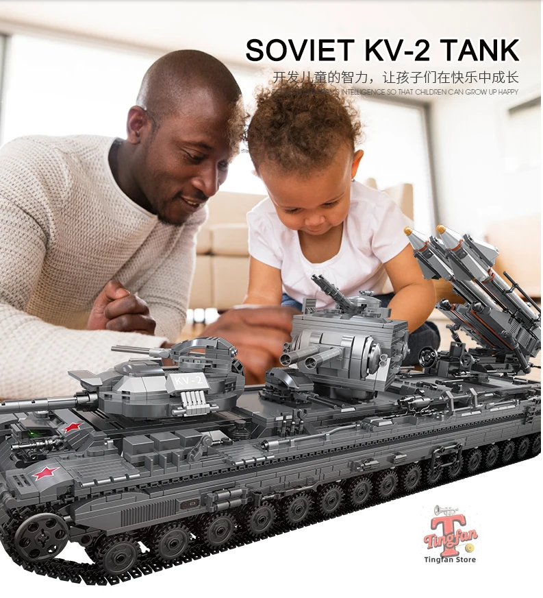 

WW2 Military Series Large Soviet KV-2 Tank Building Blocks Bricks Model MOC Army Soldier Kids DIY Toys Boys Birthday Gift