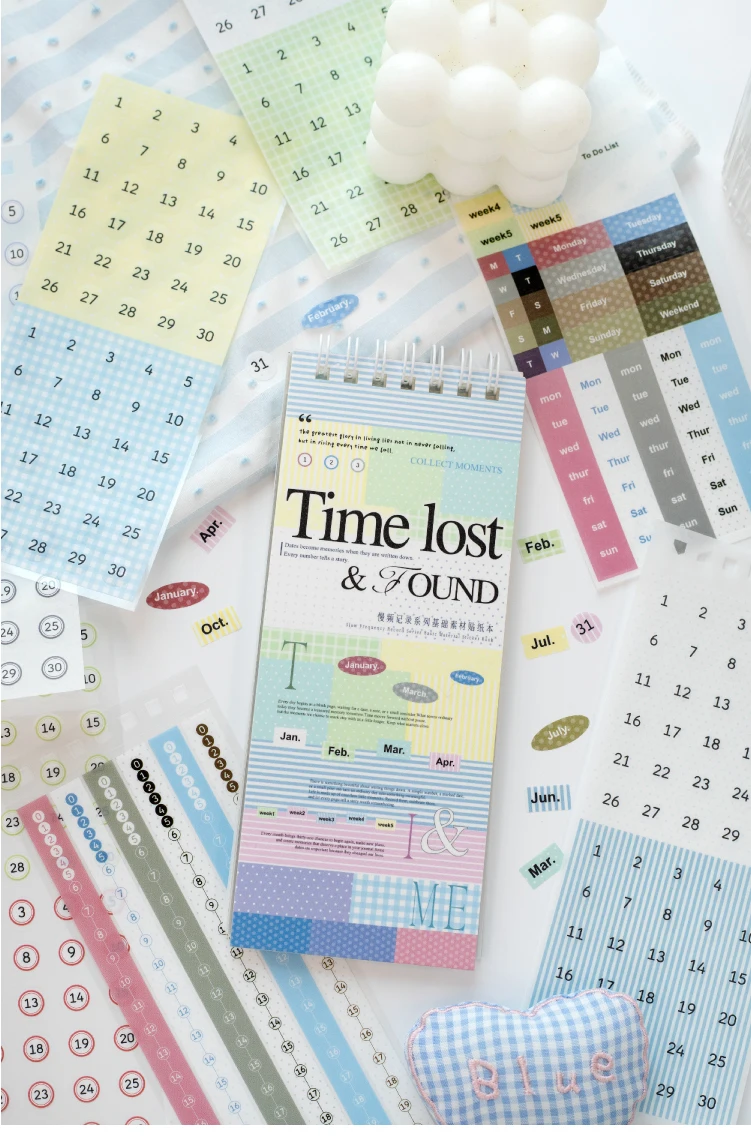 Journal GO 30pcs Mixed Material Date Planner Stickers PET & Washi Paper Index Sticker for Scrapbooking Colorful Number Month