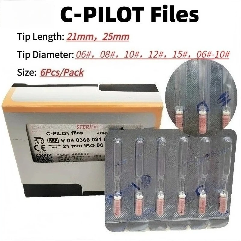 5 paquets de fichiers C-PILOT pour dentisterie, 21 mm, 25 mm, 06 # -15 #   Limes endodontiques en acier inoxydable, consommables et outils de laboratoire dentaire