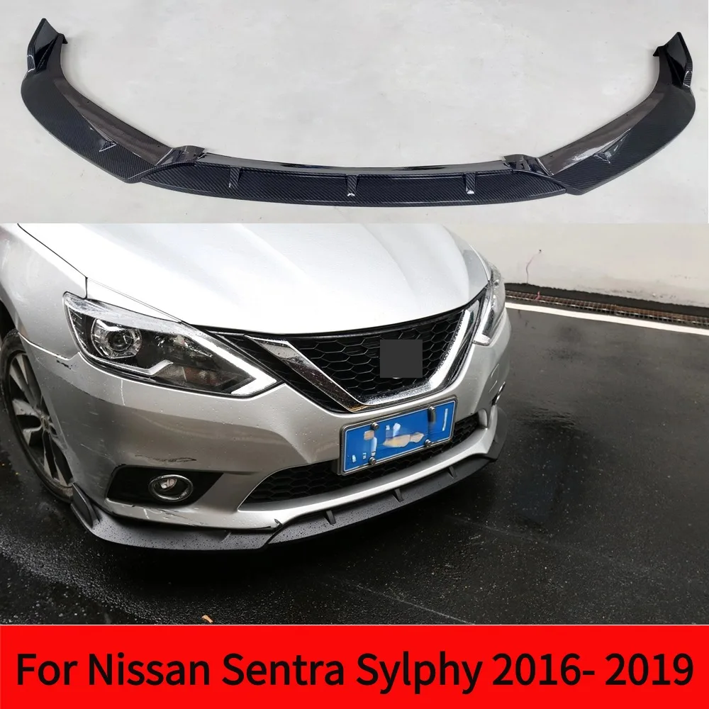 3PCS For Nissan Sentra Sylphy 2016 2017 2018 2019 Car Front Bumper Lip Spoiler Splitter Diffuser Detachable Body Kit Cover Guard