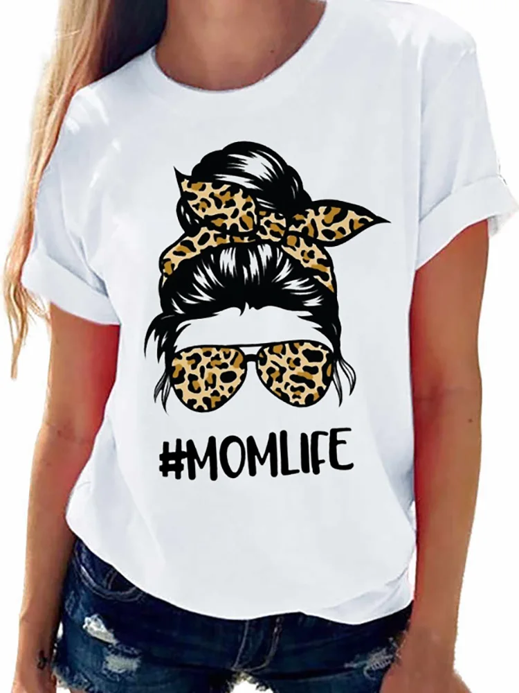 

Women's T-shirt Leopard MOM Life Printed T shirt femme Tops Short Sleeve Harajuku Summer Oversized Tshirt Ladies Tees Clothes