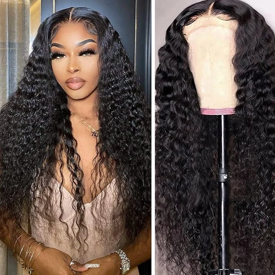 Human Hair Lace Frontal Wig Deep Curly Bling Human Hair Wigs Natural Color 13x4 Hd Transparent Lace Front Wig