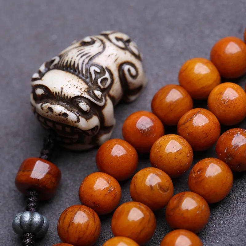 108- Buddhist Prayer Beads Made Of Yak Bone, Hand-Held God Of Wealth Pendant, Buddha Amulet, Glass Mani Bead Accessory
