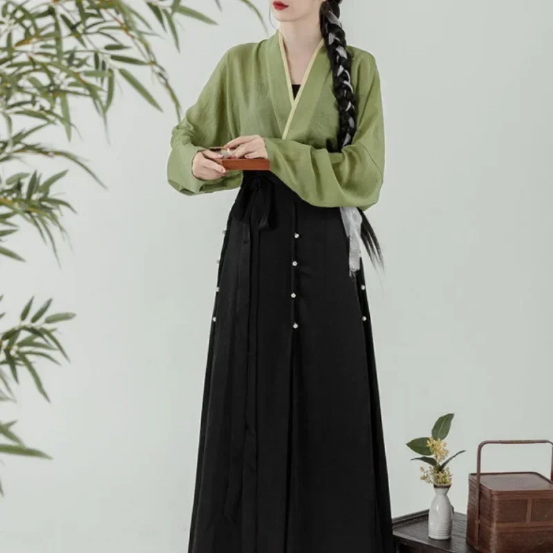 

New Chinese Style Zen Tea Gown Cheongsam Three-Piece Suit Song Style Improved Hanfu Artistic National Style Girl Sling Dress