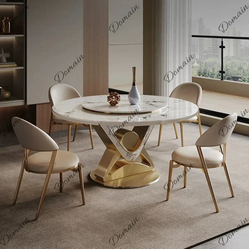 X Modern Simple Folding Retractable Round Dining Table Light Luxury Household Rock Slab Dining Tables And Sets Combination Plian