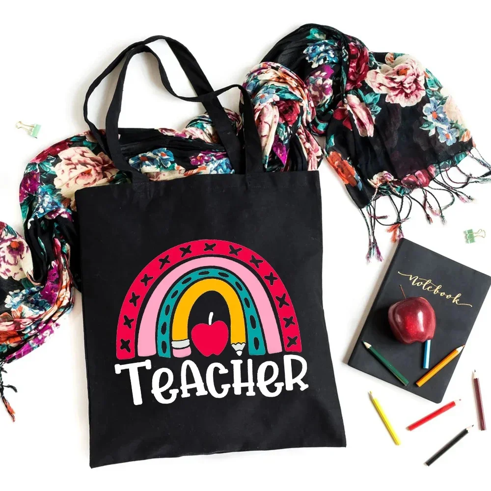 

Women Canvas Shoulder Bag Fashion Letter Teacher Handbag Ladies Casual Tote Bag Large Capacity Reusable Shopping Bag