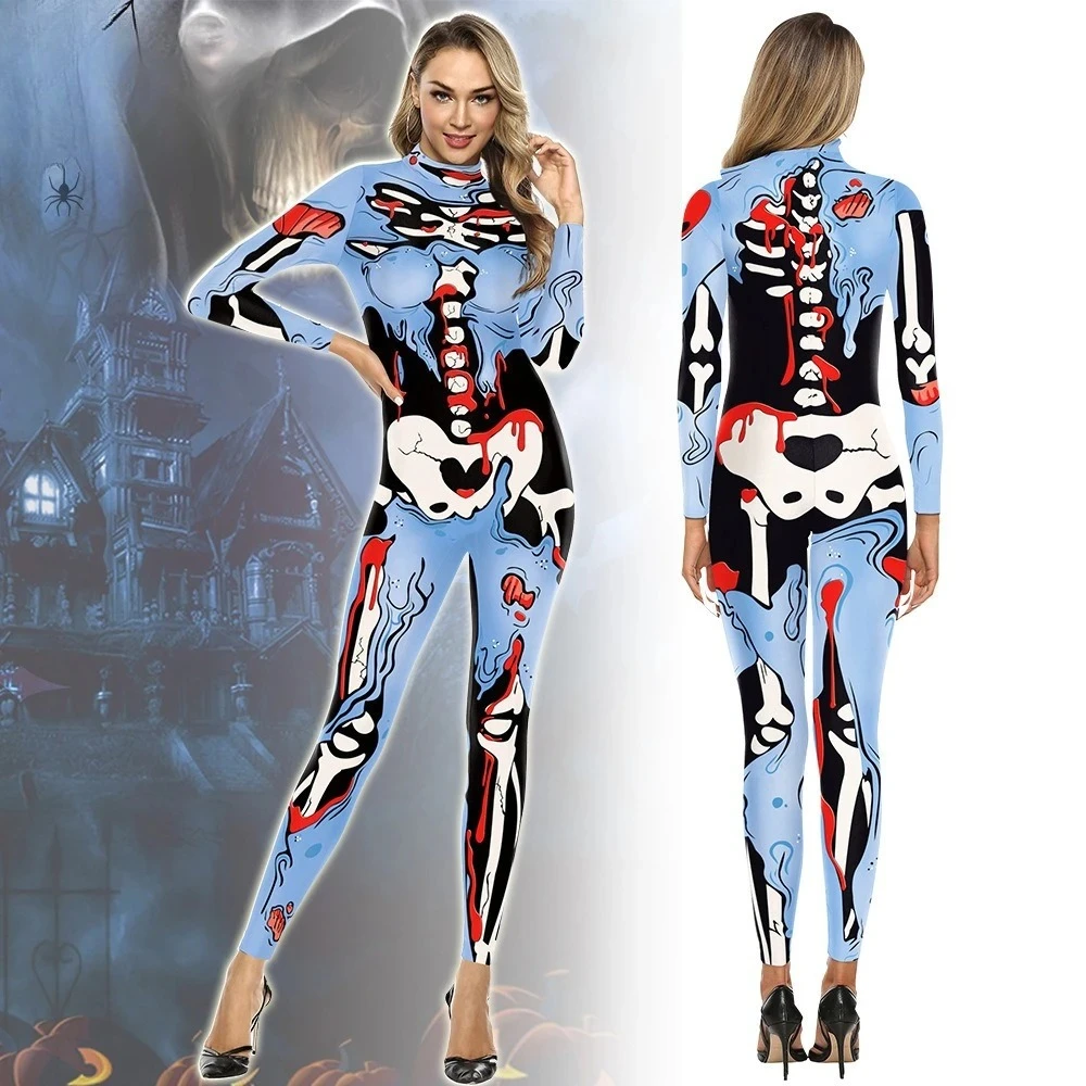 

2025 Million Halloween Creative Blood Stained Skeleton Digital Printing Stage Performance Suit Gala Performance Suit