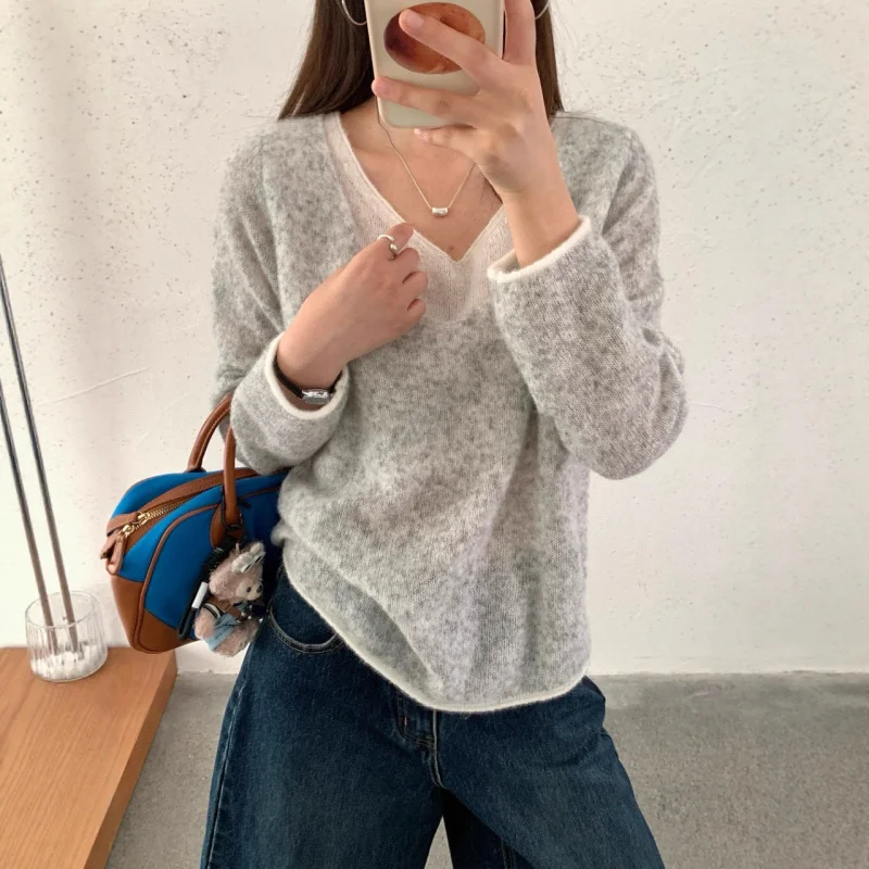 

Layered Wool Knit Sweater Layered Atmosphere Sweater Women'S Clothing