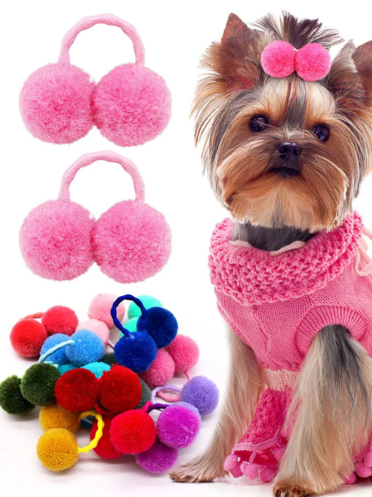 50PCS Bulk Ball Bows Small Dog Cat Hair Bows Rubber Bands Pet Dog Grooming Bows Dog Hair Accessories For Small Dogs Cats