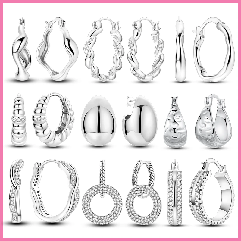 100% 925 Sterling Silver Sparkling Zircon Circle Twisted Lines Hoop Earrings For Women Luxury Fine Engagement Wedding Earring