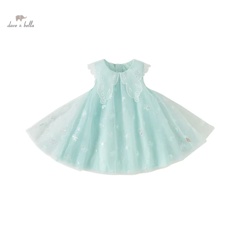 Dave Bella Girl's Princess Dress 2024 New Summer Children's Baby Sleeveless Mesh Butterfly Noble Cute Sweet Party DB2240173