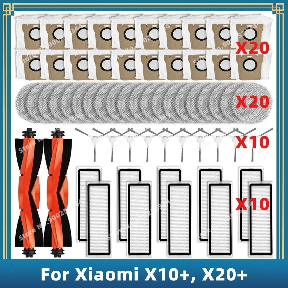 Kompatybilny z ( Xiaomi Robot Vacuum X10+ / X20+ / X20 Plus ) Części zamienne Akcesoria Główna szczotka boczna Mop Ściereczka Worek na kurz Filtr