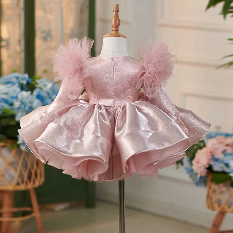 Vestido de princesa esponjoso de alta gama para niñas, ropa de fiesta de cumpleaños para niños, vestido de baile bordado, vestidos de noche dulces con cuentas