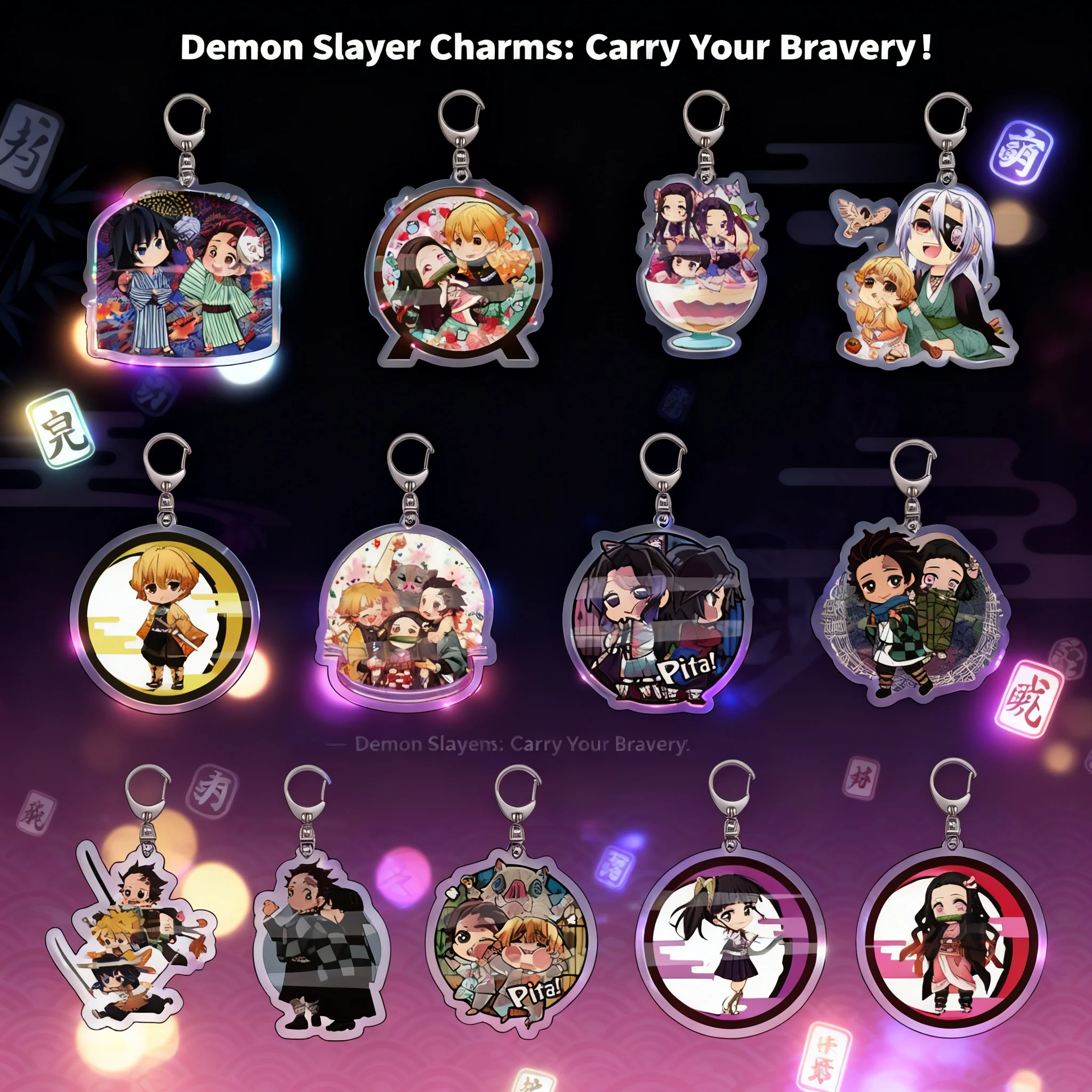 

Anime Demon Slayer Acrylic Keychain Tanjiro Kamado Nezuko Zenitsu Agatsuma Inosuke Hashibira Pendant Charm 4PCS Collection Gift