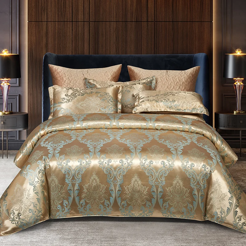 

High End Jacquard King Size Bedding Set Luxury European Wedding Bedding Sets Queen American Satin Double Duvet Cover Set 220x240