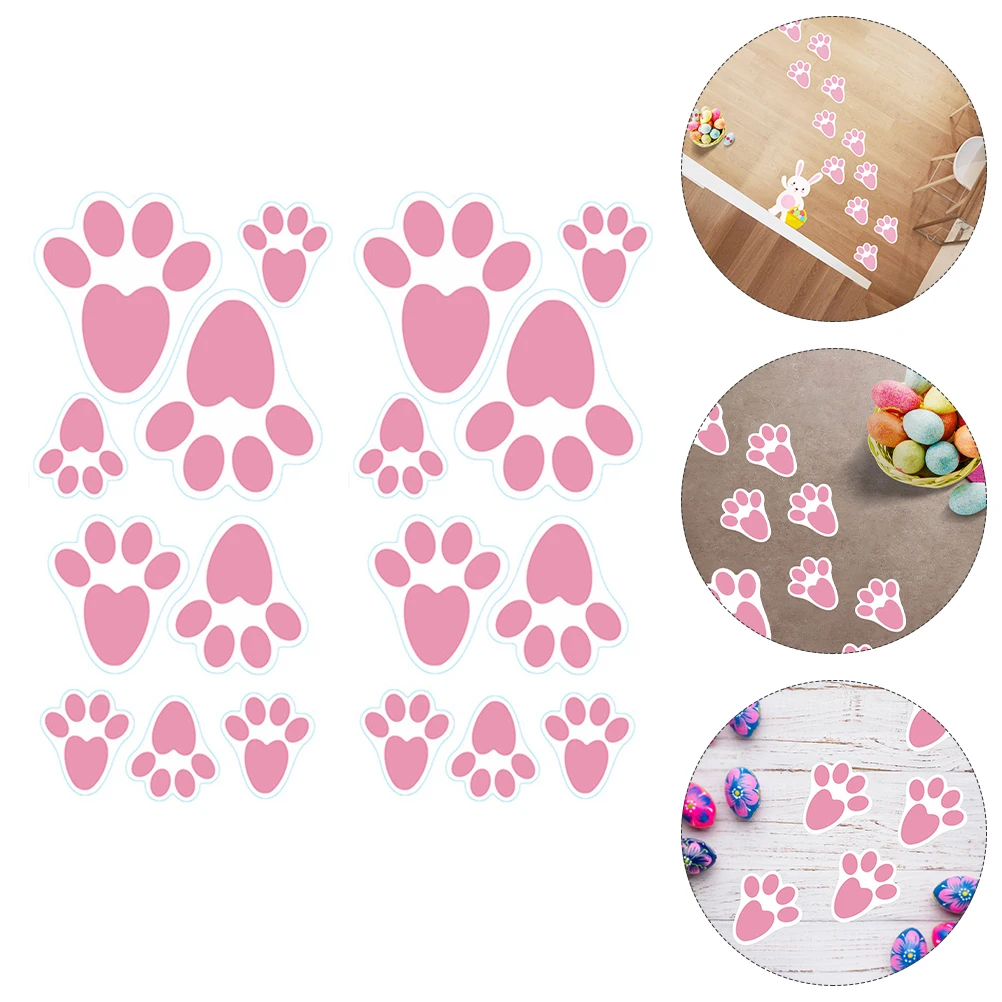 

24Pcs Easter Bunny Stickers Reusable Rabbit Footprint Clings for Indoor Outdoor Smooth Surfaces Fun Gift Hunt Trail