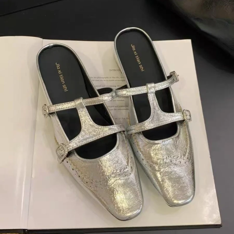 2026Spring New Womens Sexy Pointed Toe Sandals Retro Solid Color Slip-on Mules Comfortable for Everyday Shopping Mary Jane Shoes