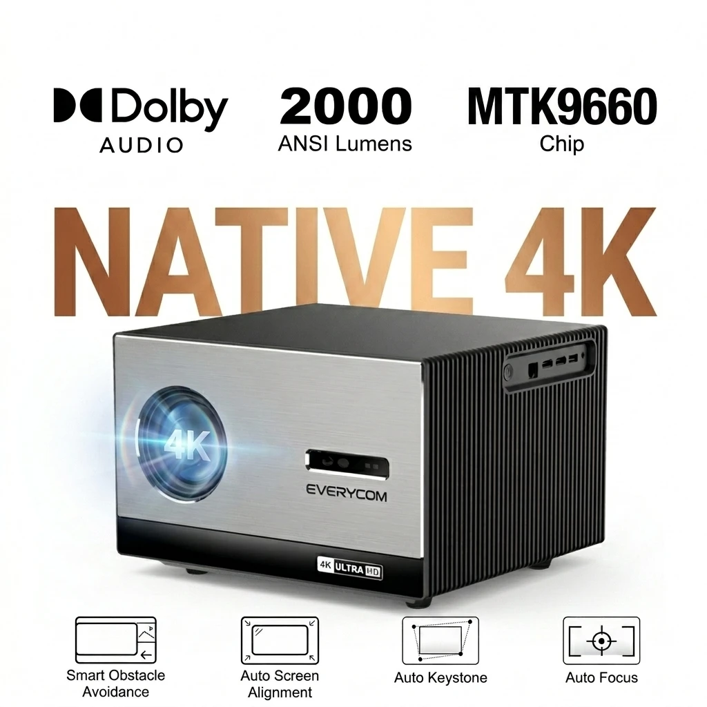 Cinelux Native 4K Projector Dolby Audio 4K Ultra HD MTK9660 2000 ANSI Lumens Enclosed Optical Engine Projector 4K Home Theater