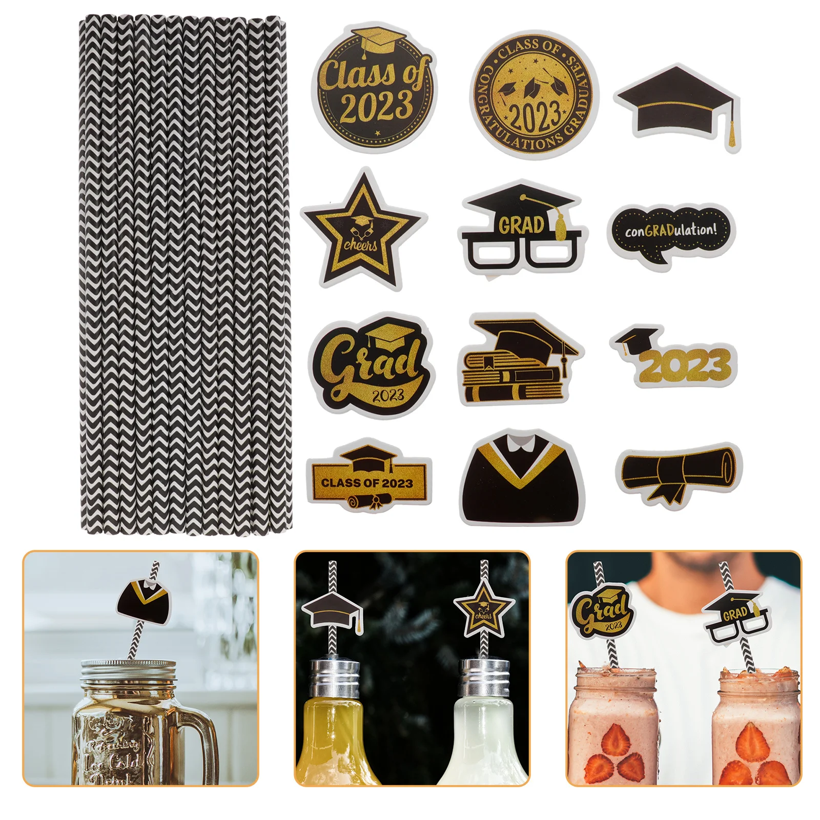 

24 Pcs Party Paper Straws Cocktail for Drinks Grad Beverage Bubble Graduation Season Drinking