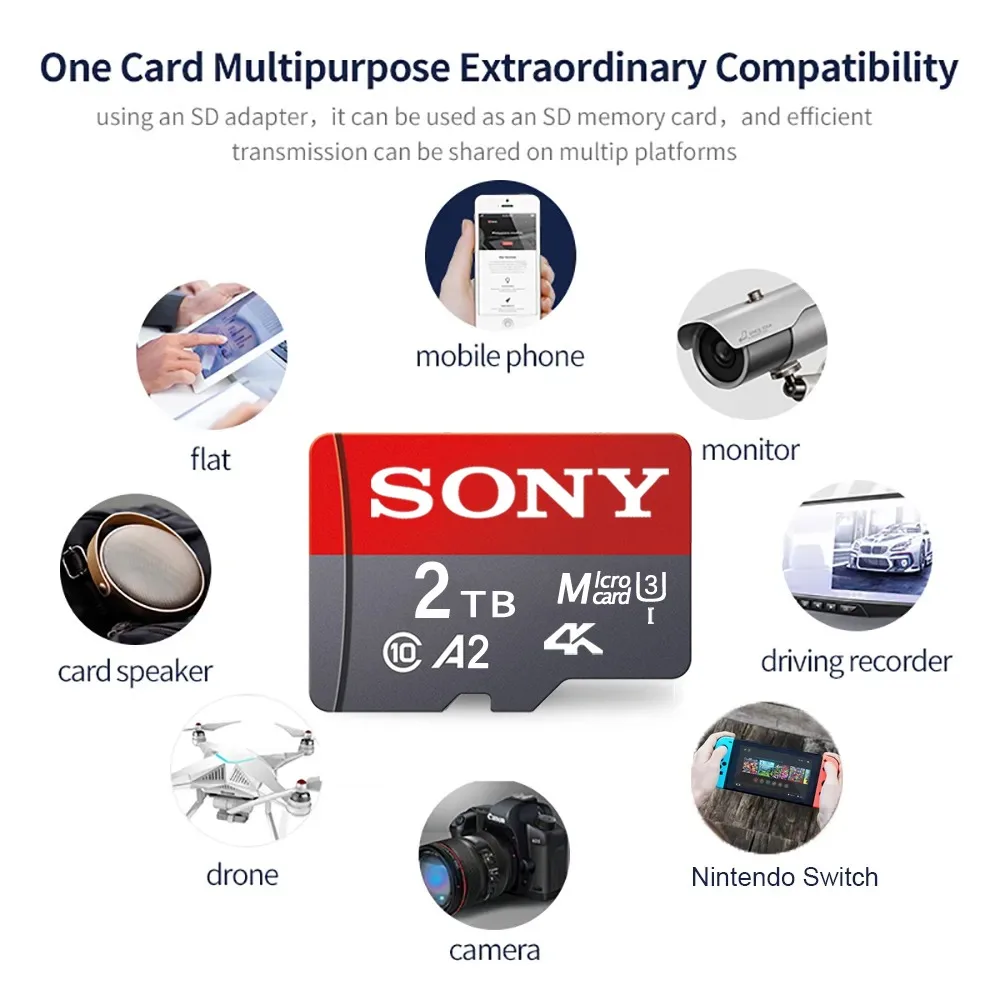 Original SONY New 2TB Micro TF Mini SD Card 1TB 256GB 512GB 128GB TF Memory Flash Card for Phone/Computer/Camera Dropshipping