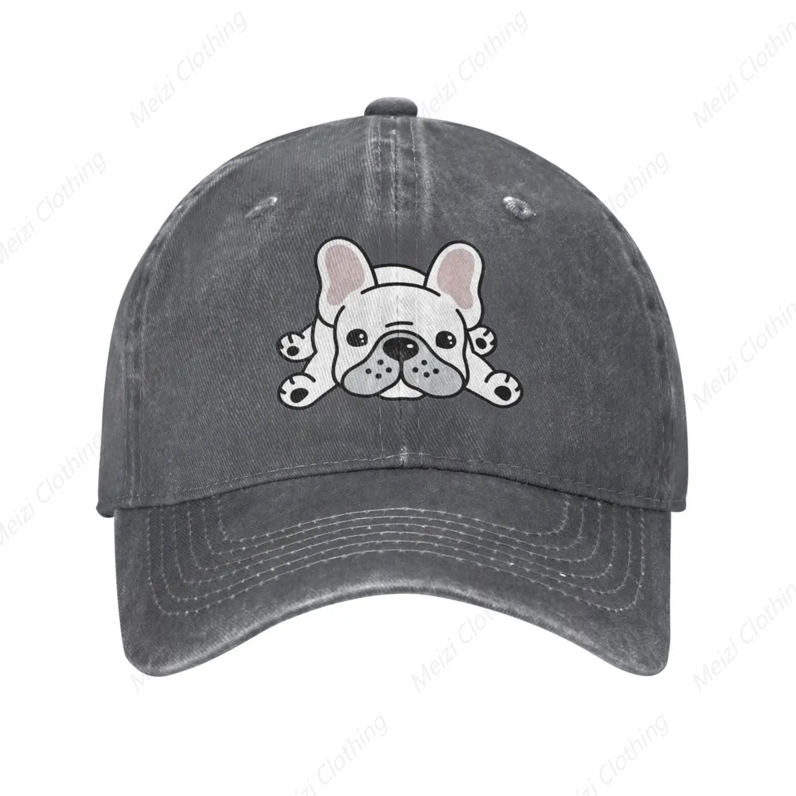 outdoor sport French Bulldog  Vintage Distressed Adjustable Washed Denim Cotton  Mens Multicolor Baseball Ball Cap