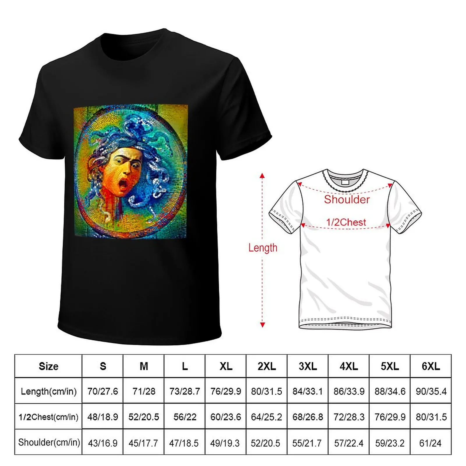 Medusa by Caravaggio - colorful mosaic T-Shirt Novelty Print Casual Tee Shirt