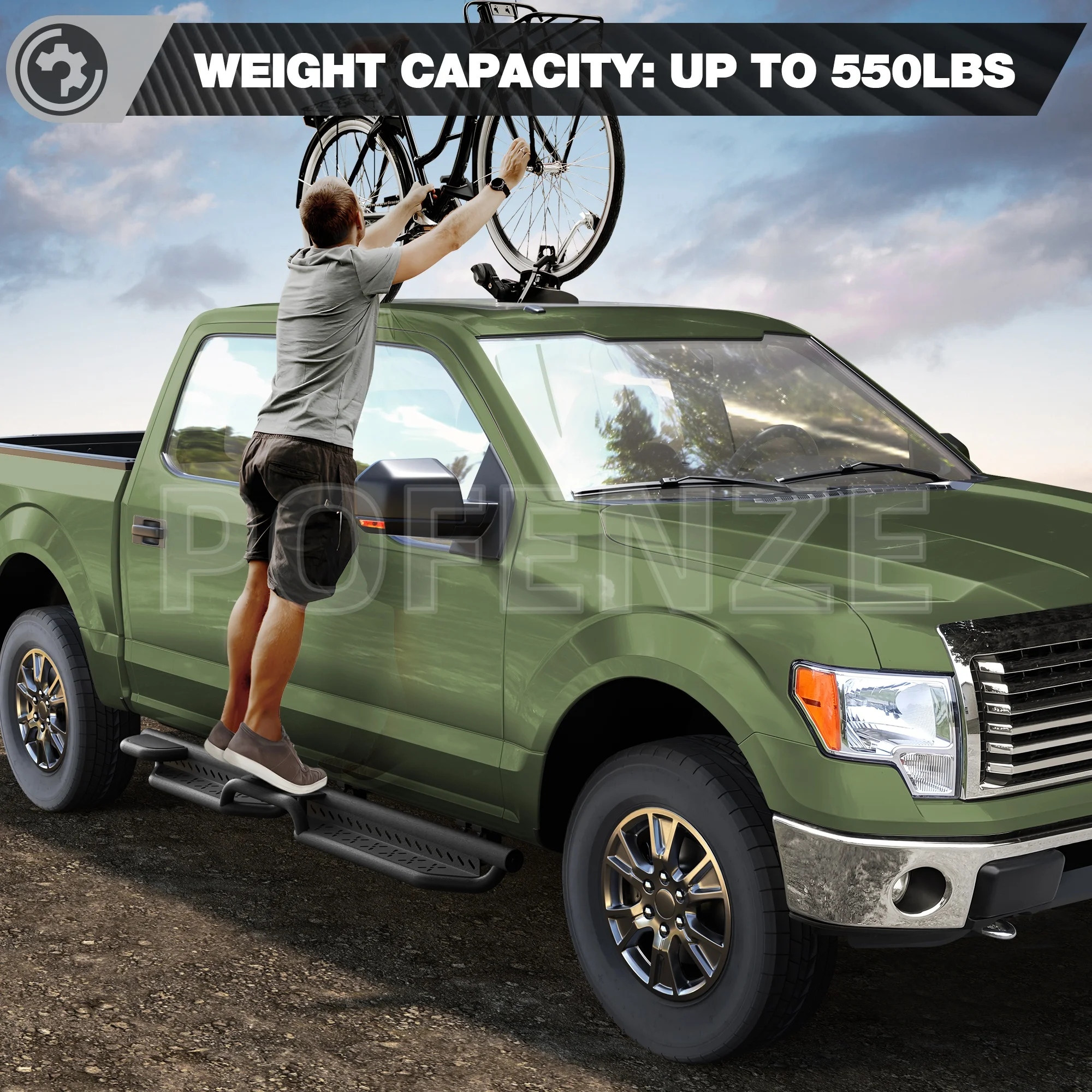 

Боковые ступеньки Ford F-150, две поднятые ступеньки, подходят для Ford F150 Crew Cab 2009-2014, (4 полноразмерные двери), порошок кабины экипажа
