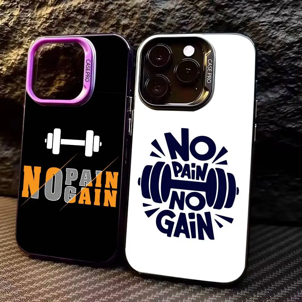 

N-No P-Pain No Gain Gym Phone Case For iPhone17,16,15,14,13,12,11 Plus,Pro Max Colored Silver Plated Inside Cover