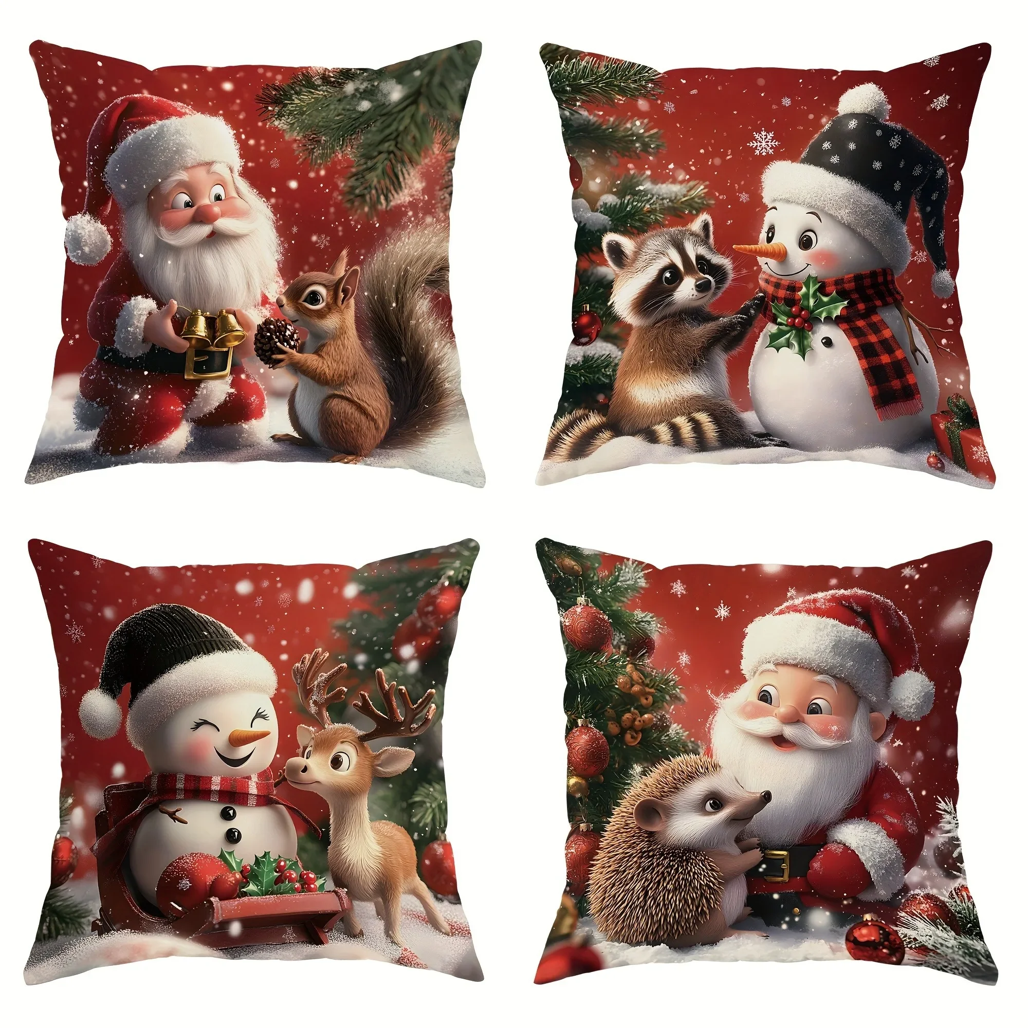 Magia navideña: fundas de almohada de Papá Noel, muñeco de nieve y amigos para decoración festiva. sofás, fundas de almohada