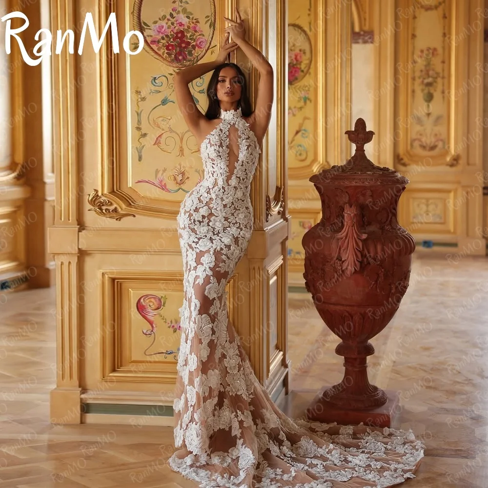 

Ranmo 2025 Exquisite Wedding Dresses Halter Appliques Lace Mermaid Bridal Gown Court Train Chapel Customized Vestidos De Novia