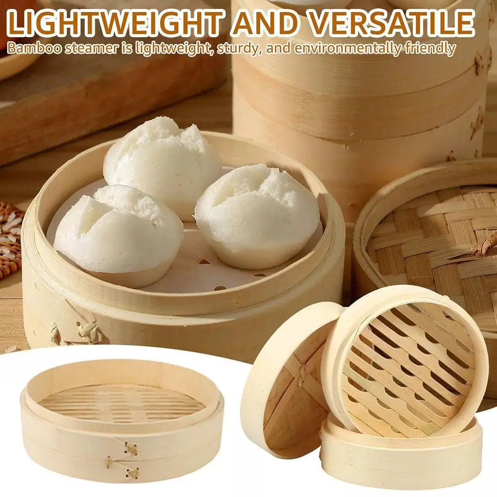 Vaporizador de bambú de 18cm, cesta de vapor para bolas de masa, pescado, arroz, bollos al vapor, vaporizador calentado, herramientas de cocina chinas Dim Sum