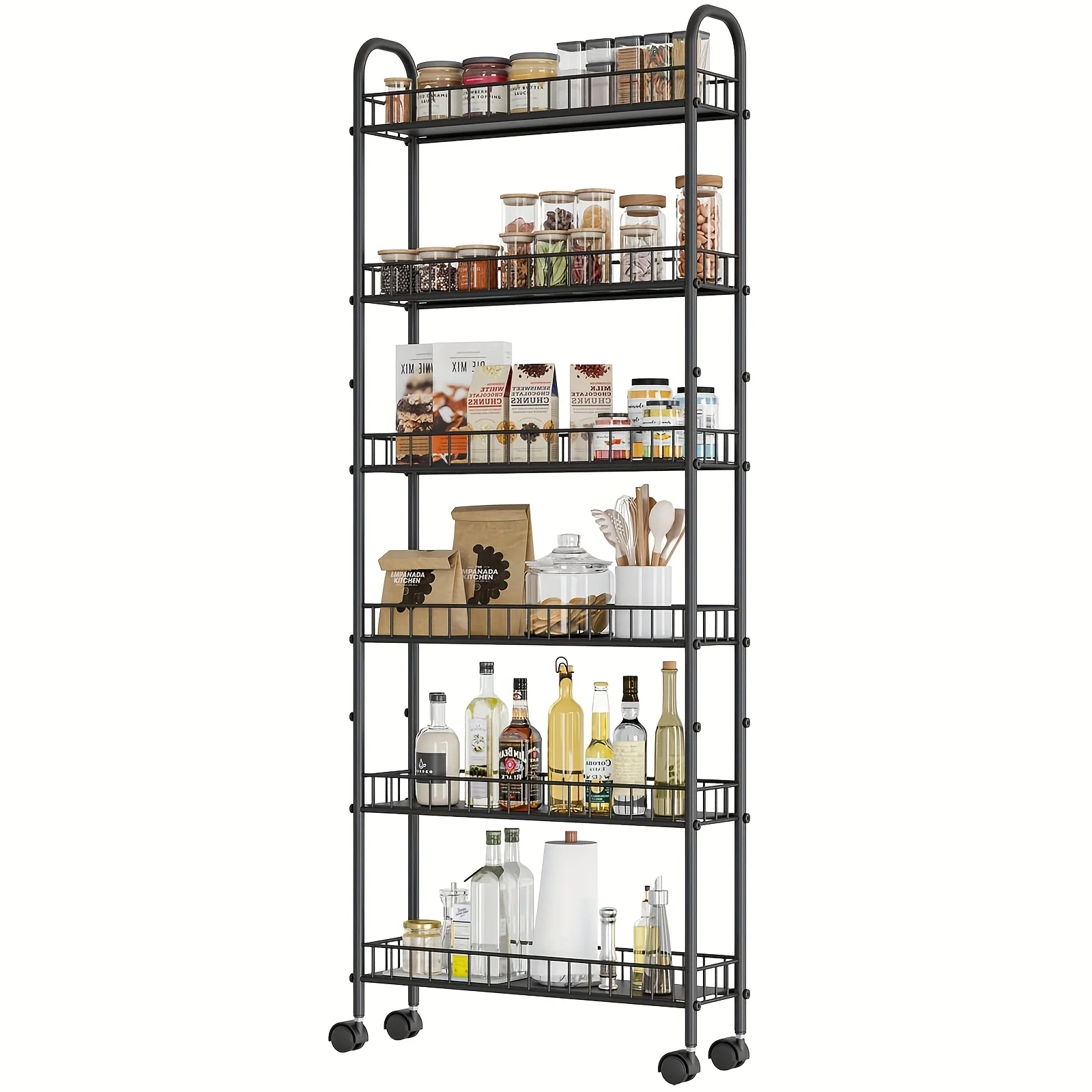 

Slim 6-Tier Rolling Storage Cart with Wheels - Metal Mobile Shelving Organizer for Utility Use, Perfect for Office, Bathroom, Ki