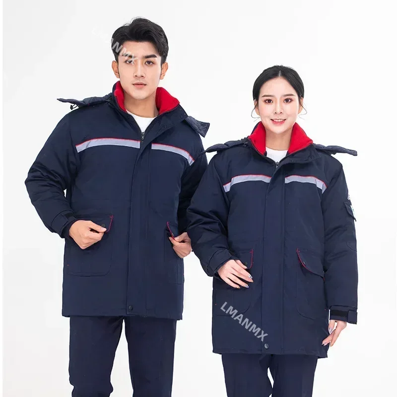 Winter Work Clothing Gas Station Anti-static Cotton Padded Uniforms Thick Warm Long Coverall Thermal Worker Suit Jacket Coat 4xl