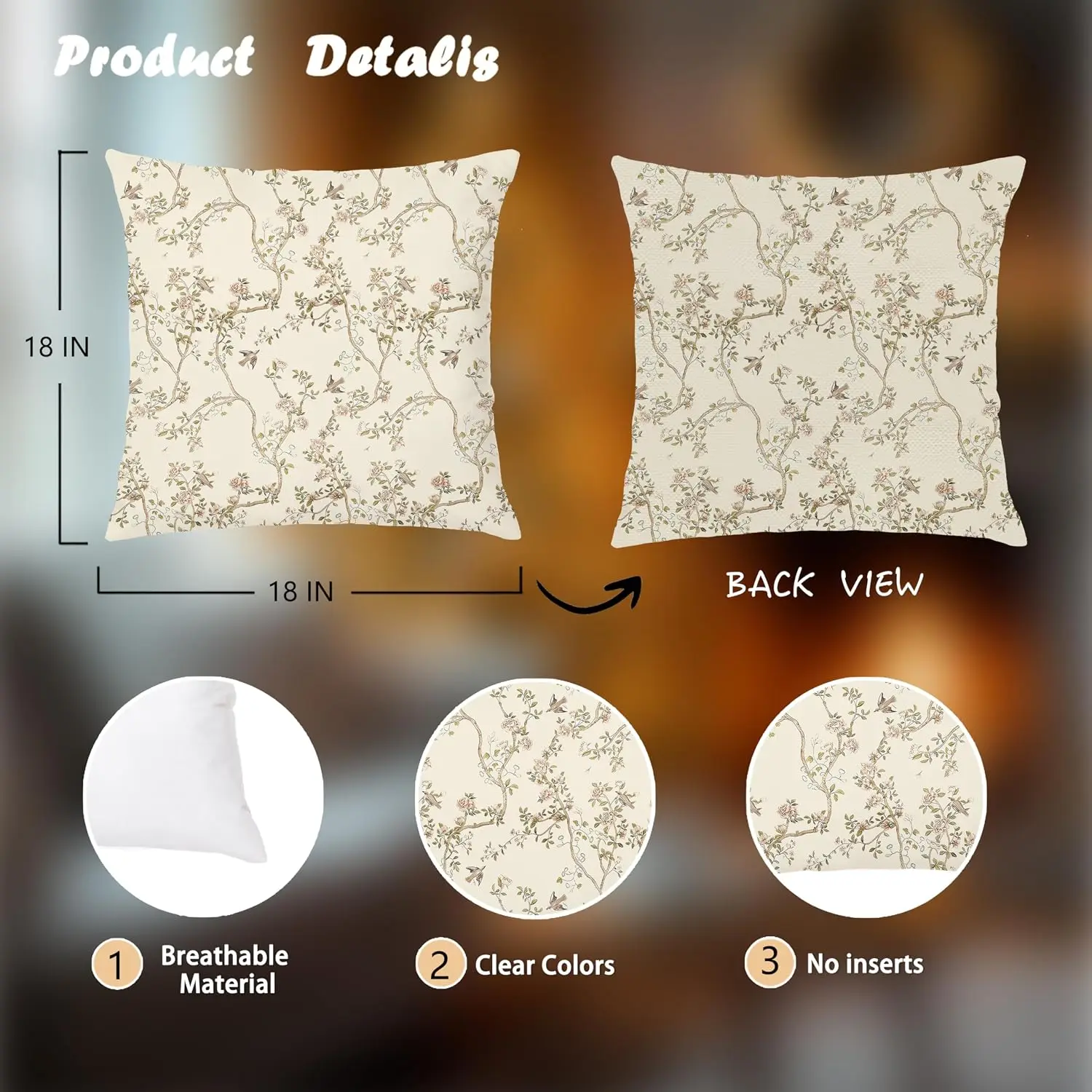 Decorative Botanical Floral Pillowcase Cushion Cover for Throw Pillow Home Decor Nature Art Renaissance Vintage Style Bedroom Ac