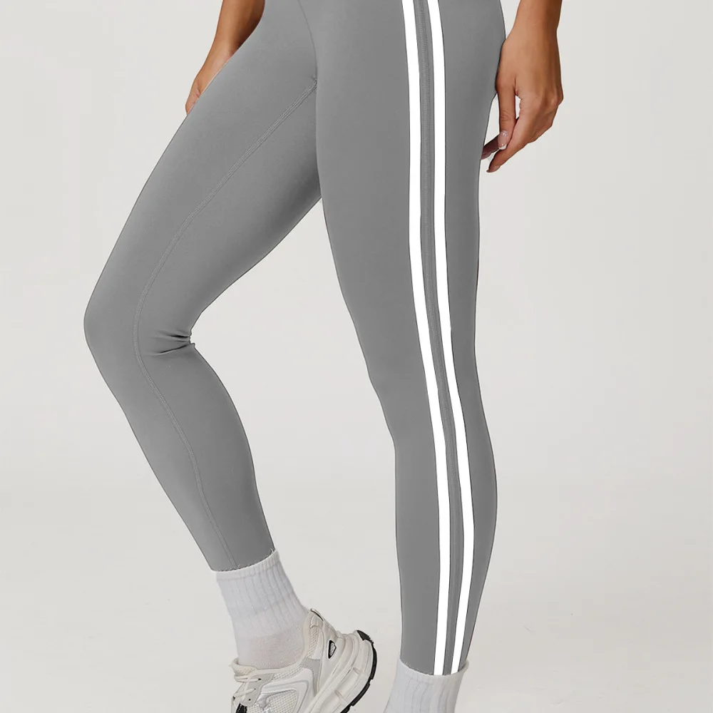 Womens Side Striped Yoga Leggings High Waist Slim Sport Tights Fitness Running Workout Athletic Gym Bottoms Apparel