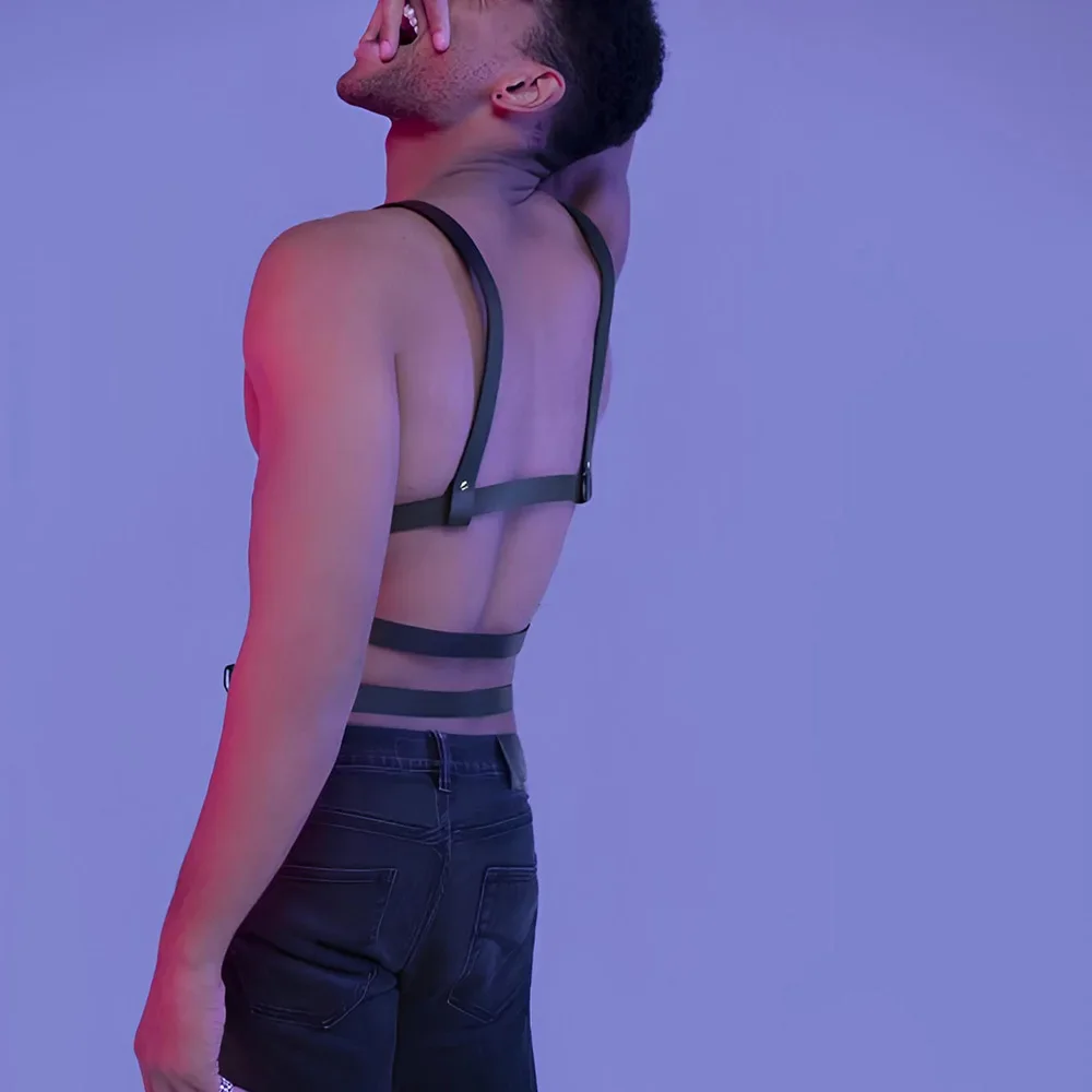 男性革ランジェリー性的胸ハーネス男性調節可能な絶賛ゲイ服緊縛フェチフルボディハーネスベルトストラップセックス用