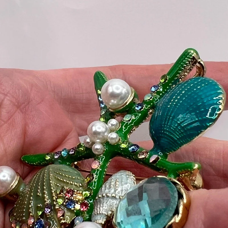 Korean Fashion Enamel Starfish Shell Brooch Retro Men\'s and Women\'s Marine Life Clothing Pin Accessories Pearl Breastflower
