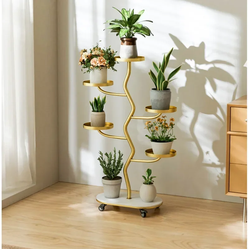 Soporte de piso de lujo ligero para flores, estantes de plantas multicapa, estante de almacenamiento móvil Universal, sala de estar, estante de Metal para plantas