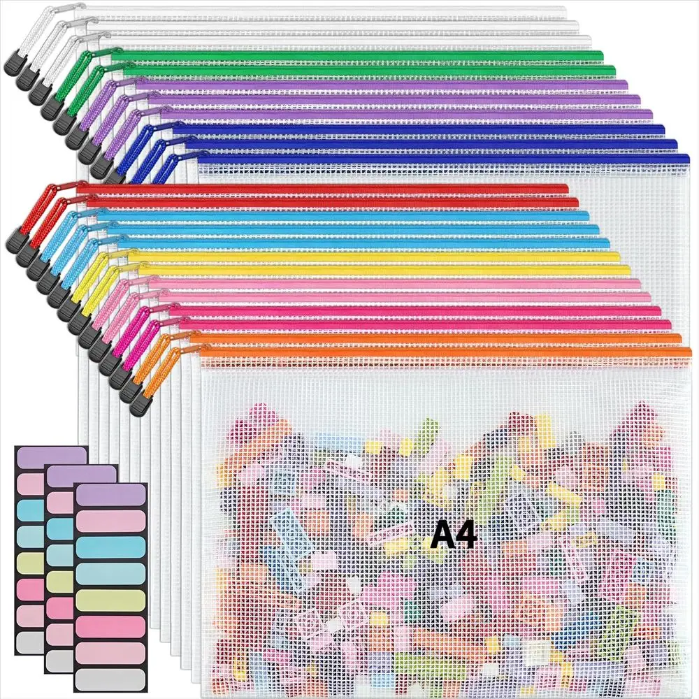 

A4 Letter Size 24 Pack Mesh Document Pouch, Mesh Bags for Board Games & Puzzles, Waterproof Pouches for Office School Supplies,