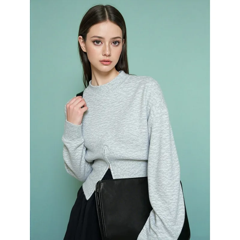 

Chic Spring Autumn Solid O Neck Zipper Knitted pullover Sweater Korean Simple Loose Versatile Women's Long Sleeve Sweater 6947#