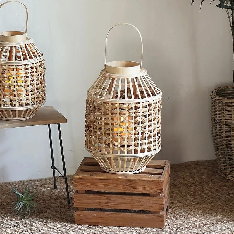 Retro Chinese Ancient Style Straw Wind Lamp Desktop Floor Candlestick Lantern Decoration