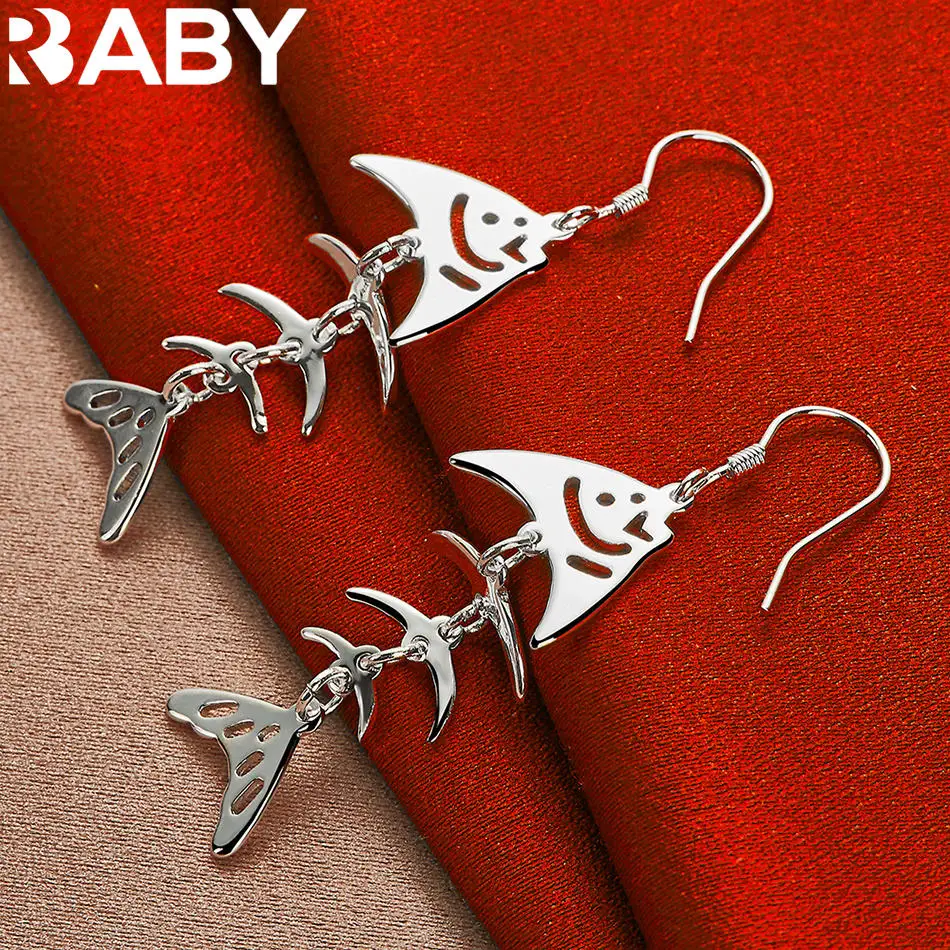 أقراط URBABY من الفضة الإسترليني عيار 925 أقراط متدلية على شكل هيكل السمكة مجوهرات عصرية للحفلات والارتداء اليومي #6