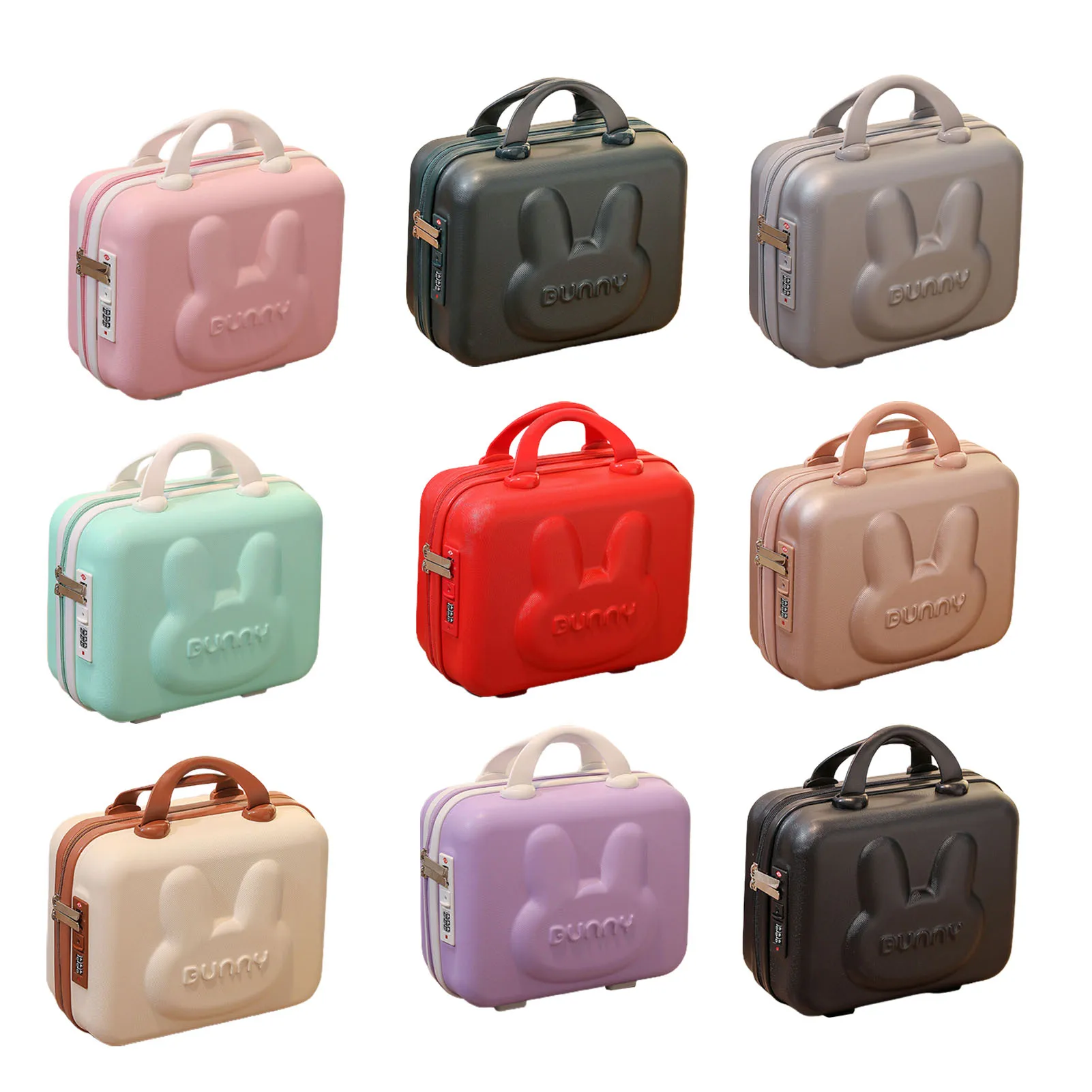 Cosmetic Suitcase Cute Bunny Pattern Cosmetic Case Combination Lock Zipper Cosmetic Luggage Travel Toiletry Makeup Code Case